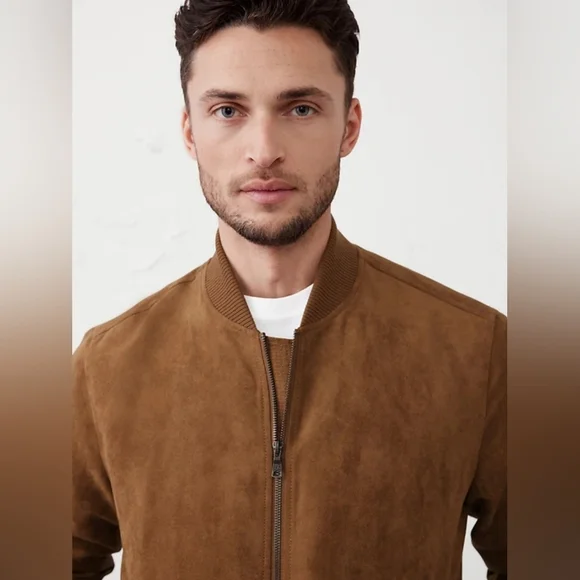 NWT Vegan Suede Bomber Size Medium In Dark Acorn By Banana Republic Factory - Picture 2 of 12